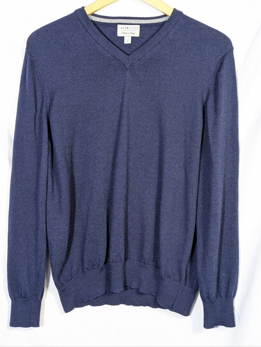 Jack Stone Thomas Dean Extra Fine Merino Wool V-neck Sweater Preppy Casual L